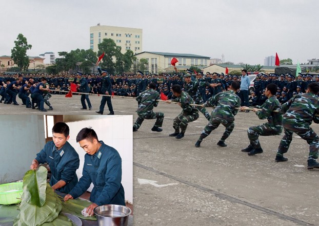 Bộ đội Phòng không - Không quân gói bánh chưng tết (ảnh nhỏ) và tham gia thi kéo co trong những ngày xuân Ảnh: TNQĐ