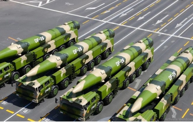 Tên lửa đạn đạo tầm trung DF-26 của Trung Quốc Ảnh: Xinhua