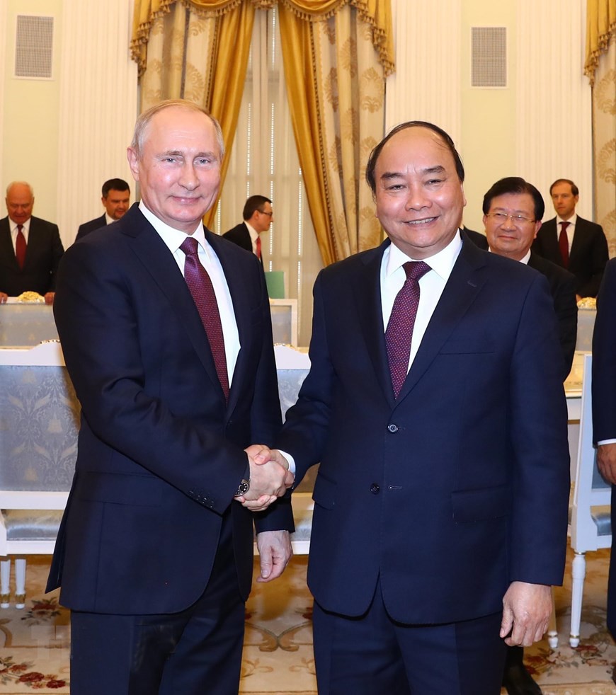 Thủ tướng Nguyễn Xuân Phúc và Tổng thống Nga Vladimir Putin tại cuộc hội kiến Ảnh: Vietnam Plus