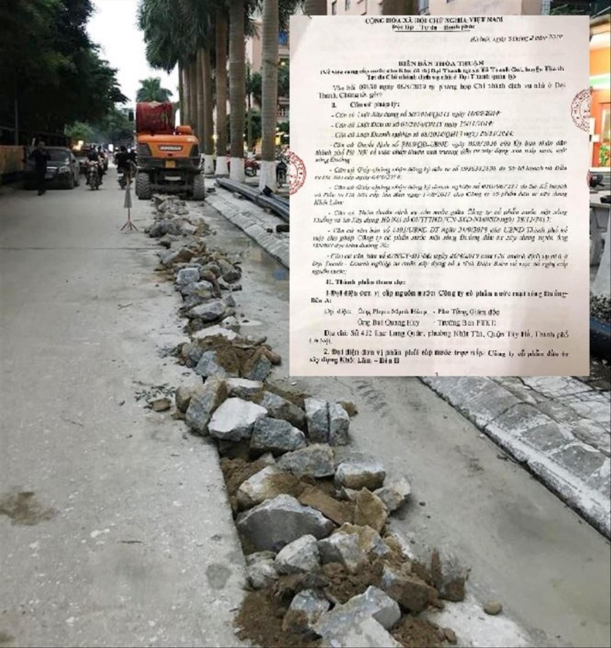 Do không có giấy phép nên việc đào đường lắp đường ống nước sông Ðuống tại Ðại Thanh bị đình chỉ
