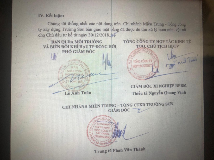Ông Lê Anh Tuân (PGÐ) đang ở Ðài Loan nhưng vẫn có mặt ở hiện trường ngày 30/12/2018 để ký bàn giao mặt bằng sạch sau khi RPBMVN