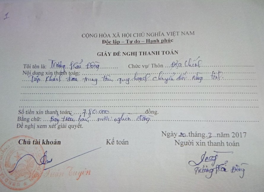 Một trong những chứng từ thanh toán tiền tiếp khách do ông Đồng trình, có chữ ký của ông Tuyên từ 2017 nhưng đến nay vẫn chưa được thanh toán 