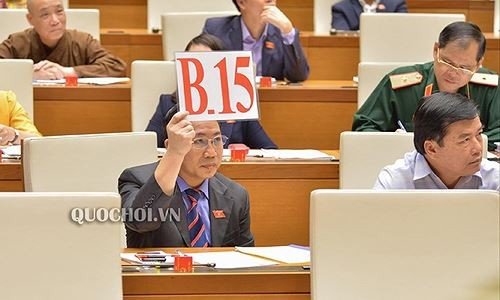 Đại biểu Lưu Bình Nhưỡng giơ biển tranh luận tại Quốc hội 