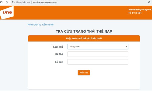 Giao diện trang web đối tượng dùng để lừa lấy thông tin thẻ game Ảnh: Công an tỉnh Kon Tum