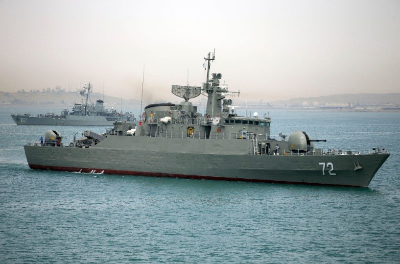 Tàu chiến Alborz của Iran chuẩn bị rời khỏi vùng biển của Iran ngày 7/4/2015 Ảnh: Fars 