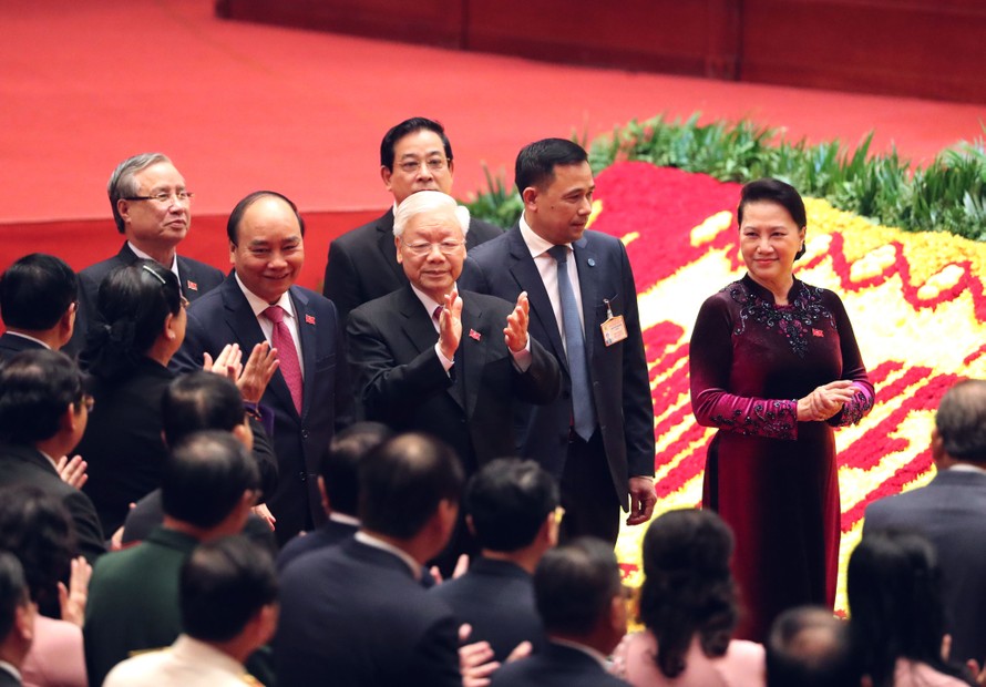 Tổng Bí thư, Chủ tịch nước Nguyễn Phú Trọng cùng các đồng chí lãnh đạo Đảng, Nhà nước, Quốc hội dự phiên họp trù bịẢnh: Như Ý 