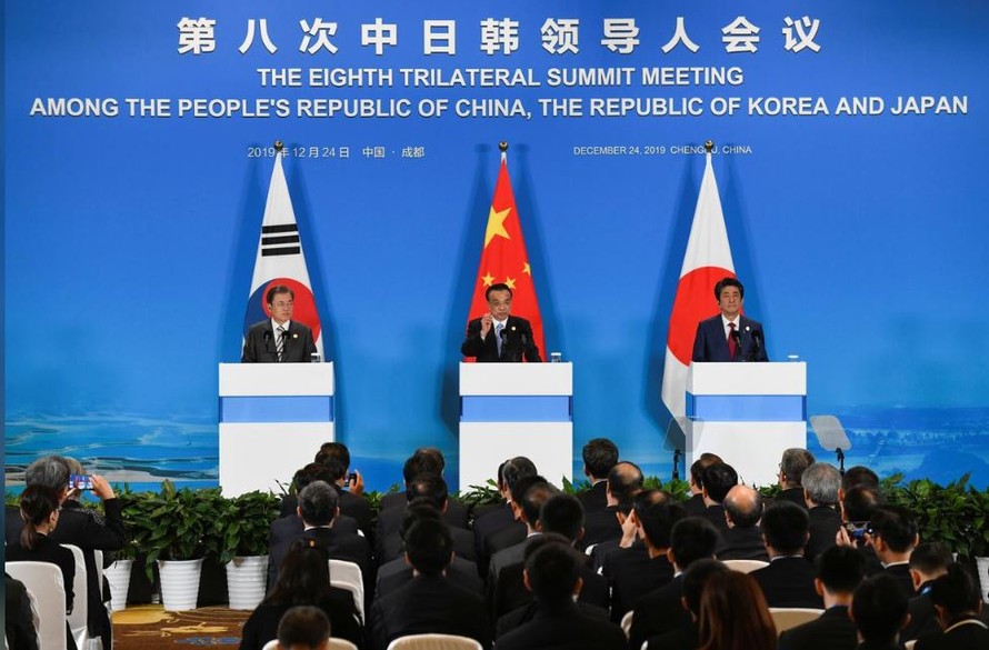 Hội nghị ba bên Nhật-Trung-Hàn diễn ra tại Thành Đô, Trung Quốc Ảnh: Reuters 