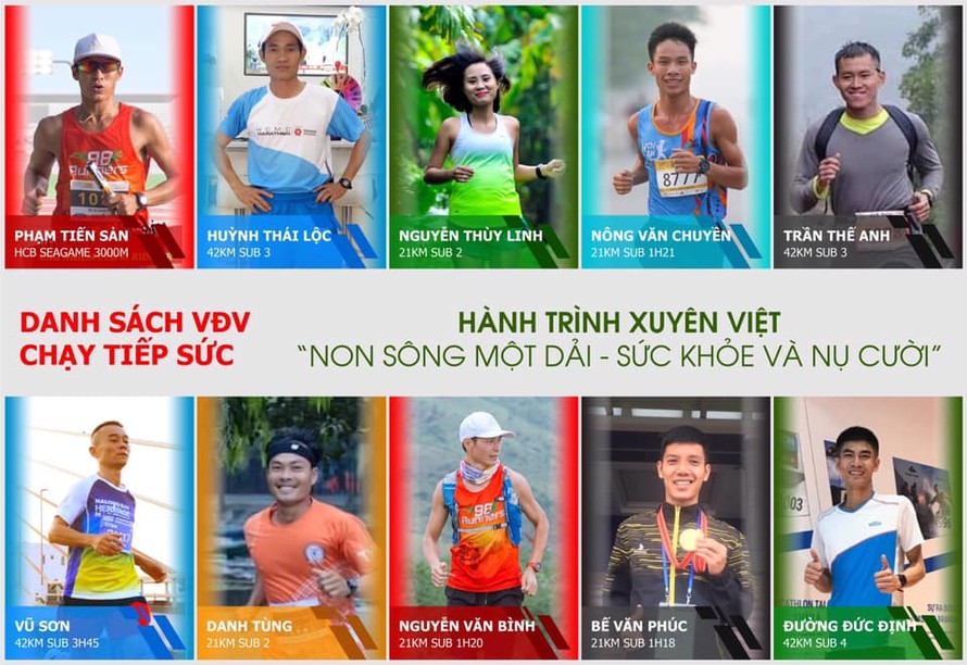 10 VĐV tham gia hành trình chạy bộ tiếp sức xuyên Việt 