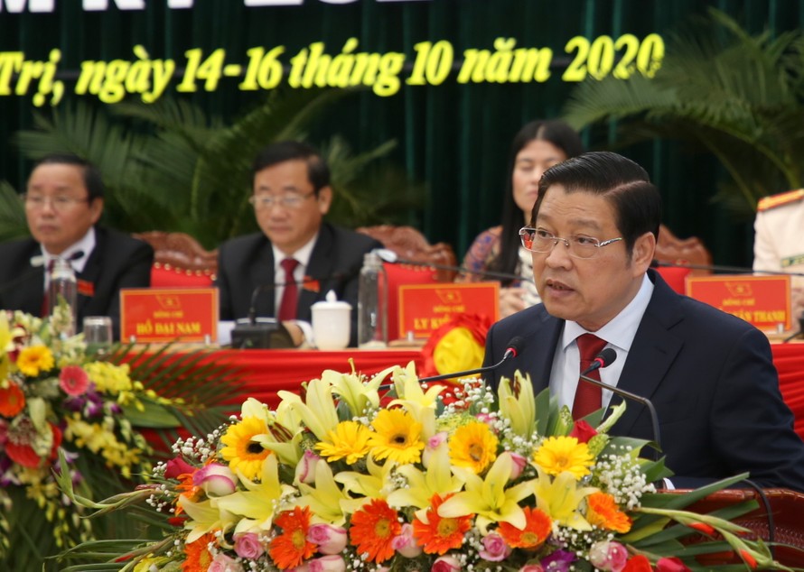 Bí thư Trung ương Đảng, Trưởng Ban Nội chính Trung ương Phan Đình Trạc phát biểu chỉ đạo Đại hội lần thứ XVII Đảng bộ tỉnh Quảng Trị.