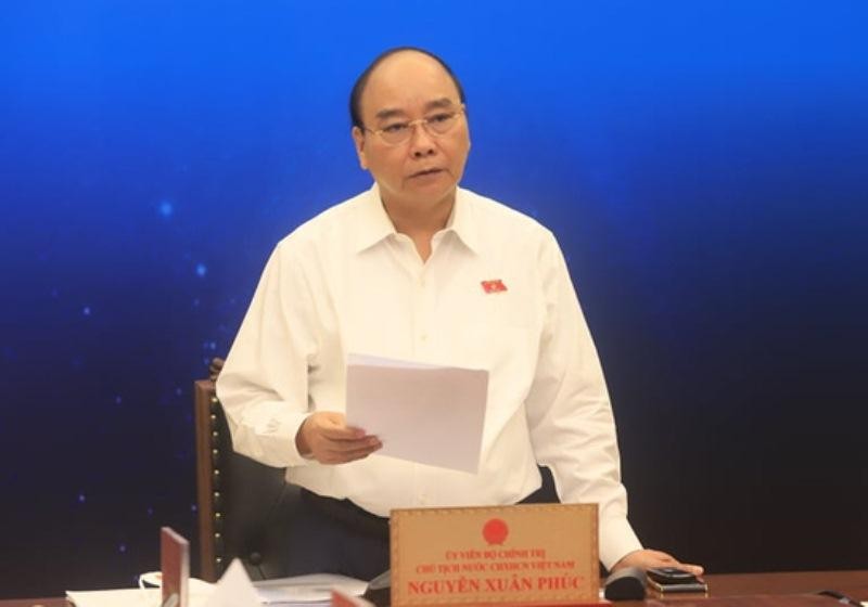 Chủ tịch nước Nguyễn Xuân Phúc phát biểu tại buổi tiếp xúc cử tri qua hình thức trực tuyến