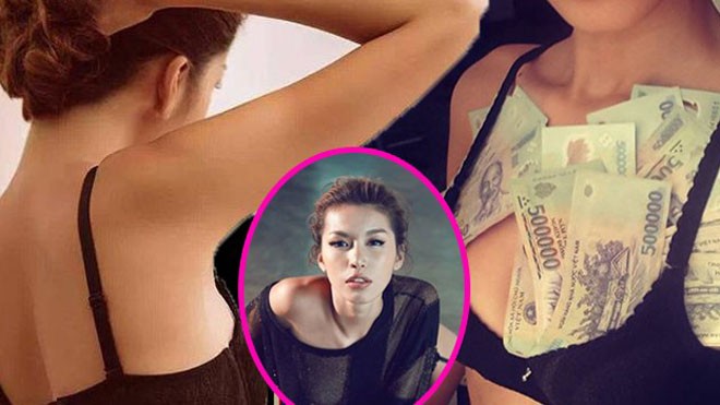 Siêu mẫu Minh Tú chụp ảnh nhét tiền vào ngực