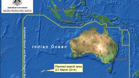 Khoanh vùng tìm kiếm trên Ấn Độ Dương, nơi vừa phát hiện hai mảnh vỡ nghi của máy bay mất tích