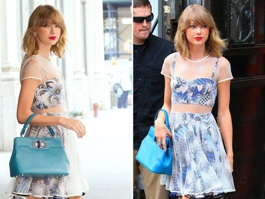 Taylor Swift diện váy hoa mỏng dính xuống phố
