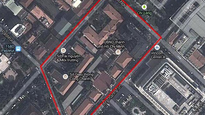Khu trung tâm hành chính TP HCM được giới hạn bởi 4 trục đường Lê Thánh Tôn, Pasteur, Lý Tự Trọng và Đồng Khởi thuộc phường Bến Nghé, quận 1, TP HCM. Ảnh: Google maps.