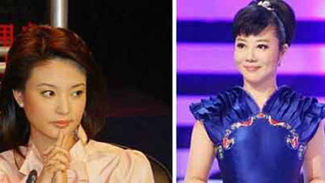 Lưu Phương Phi (trái) và Diệp Nghênh Xuân, hai trong số những người đẹp CCTV bị cáo buộc từng qua tay Chu Vĩnh Khang