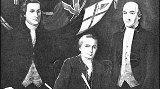 Button Gwinnett, George Walton, và Lyman Hall là ba người đại diện cho bang Georgia ký lên bản Tuyên ngôn độc lập của Mỹ