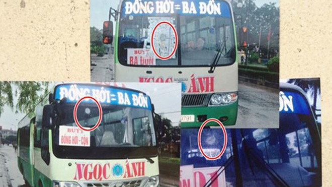 Các xe buýt của Công ty Ngọc Ánh chạy tuyến Đồng Hới - Ba Đồn liên tục bị ném đá vỡ kính - Ảnh: Tư liệu 