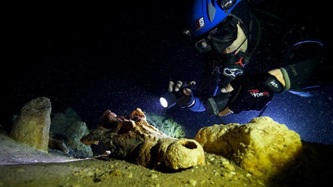 Hóa thạch vẫn nguyên vẹn sau hàng nghìn năm trong hang ngập nước. Ảnh: Pietro Donaggio