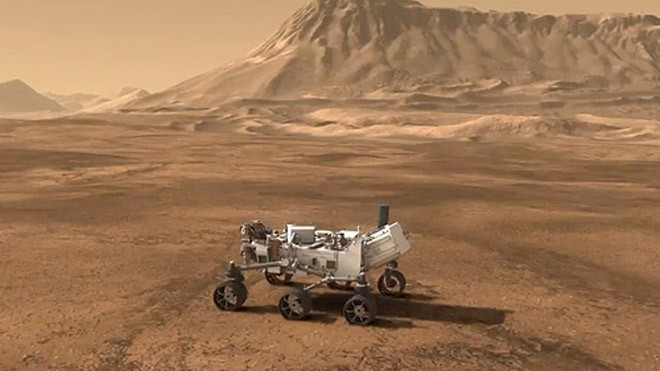 Mô phỏng hoạt động của xe tự hành Curiosity trên sao Hỏa. Ảnh: NASA