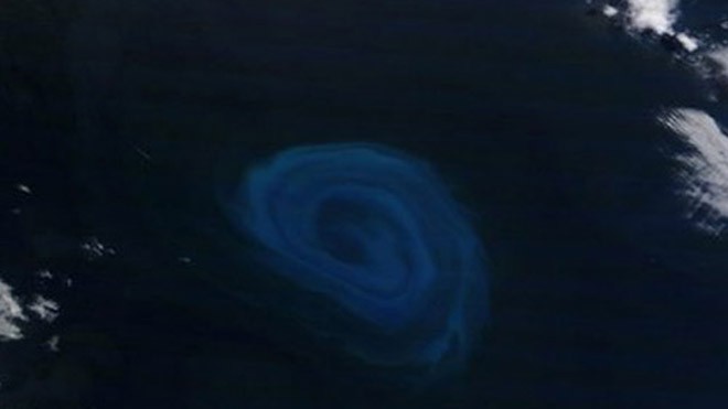 Ví dụ một xoáy nước ở đại dương được nhìn từ không gian. Ảnh: NASA Earth Observatory