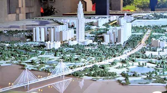 Mô hình quy hoạch đô thị tuyến Nhật Tân - Nội Bài. Ảnh: T.H