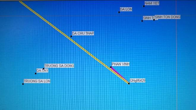 Vị trí tàu QNg 95429-TS bị chìm