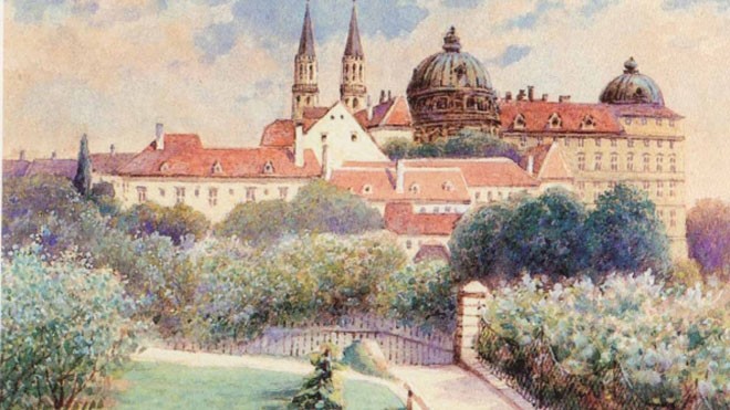 Tòa thị chính Munich, một tác phẩm màu nước do Hitler vẽ vào năm 1914 (Ảnh: DPA)