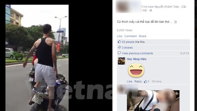 Clip biểu diễn đứng trên đuôi xe phân khối lớn được chính nam thanh niên này chia sẻ trên Facebook của mình.