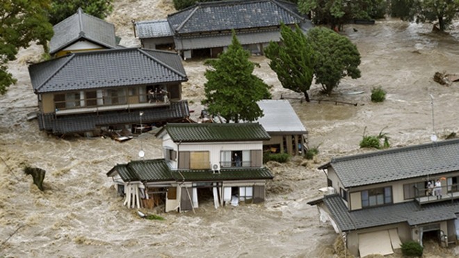 Một khu vực bị lụt ở thành phố Joso, phía bắc Tokyo. Ảnh: Reuters.