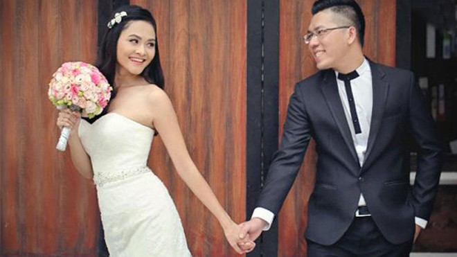 Ảnh cưới của người mẫu Quỳnh Trang và chồng sắp cưới.