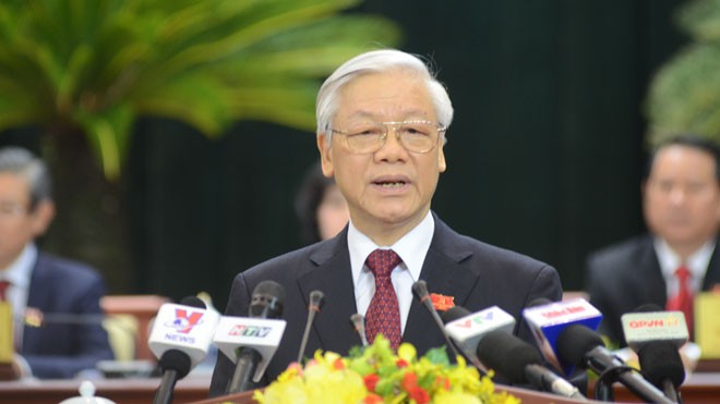 Tổng Bí thư Nguyễn Phú Trọng biểu dương những kết quả, thành tích to lớn mà Đảng bộ và nhân dân TP.HCM đã đạt được trong thời gian qua.