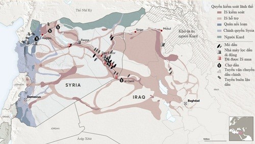 Bản đồ khai thác và tiêu thụ dầu của IS. 