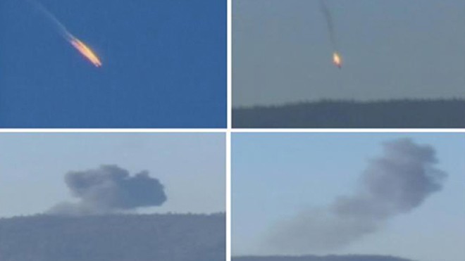 Máy bay Nga bốc cháy và lao xuống một ngọn đồi ở Thổ Nhĩ Kỳ. Ảnh: AP