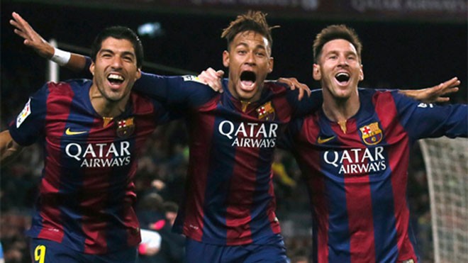 Bộ ba cùng nhau làm nên chiến thắng 4-0 trước Real và 6-1 trước Roma vừa qua. Ảnh: Reuters