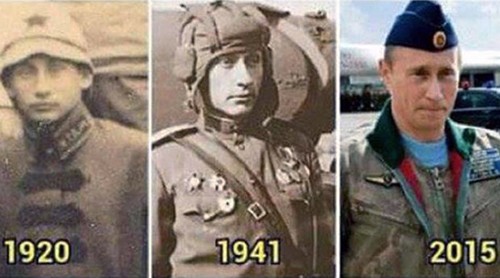 Các bức ảnh chụp hai quân nhân Nga và ông Putin hiện tại đang lan truyền trên mạng. Ảnh: RT