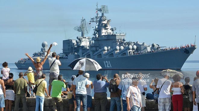 Tuần dương hạm Moskva từng cập cảng ở Havana của Cuba vào tháng 8/2013. (Ảnh: AFP)