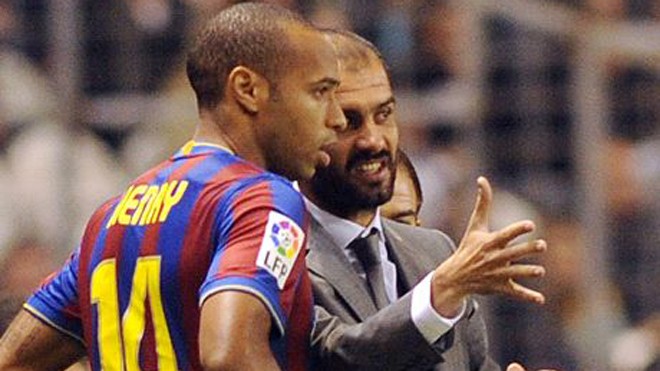 Henry từng giành cú ăn sáu năm 2009 với Pep và Barca. Ảnh: Reuters