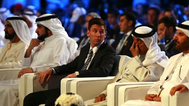 Messi tại lễ trao giải Globe Soccer Awards. Ảnh: Reuters