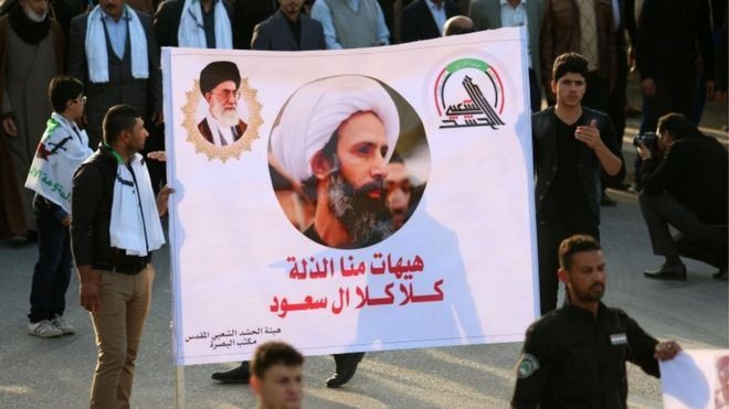 Những tín đồ phản đối vụ xử tử giáo sĩ nổi tiếng dòng Shiite Sheikh Nimr al-Nimr tại Trung Đông (Ảnh: AFP)