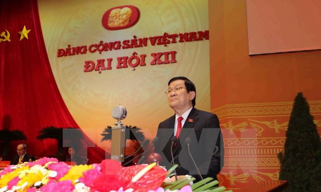 Đồng chí Trương Tấn Sang, Ủy viên Bộ Chính trị, Chủ tịch nước đọc Diễn văn khai mạc Đại hội. Ảnh: TTXVN