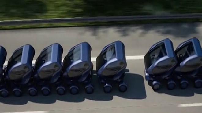 Các xe EO 2 có thể ghép dính vào nhau khi đang chạy trên đường