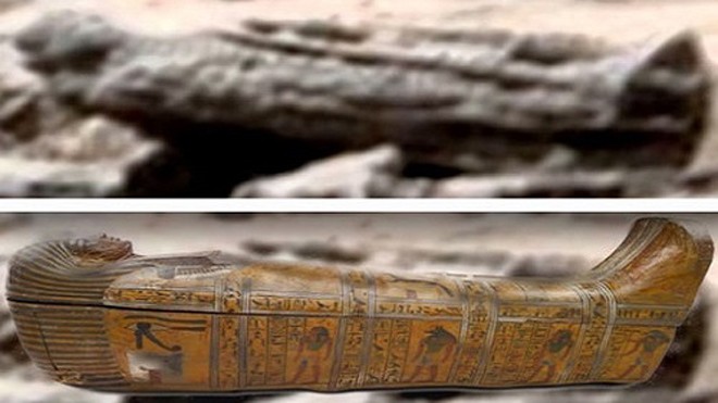 Mister Enigma so sánh vật thể phát hiện với quan tài ướp xác của người Ai Cập. Ảnh: Youtube.