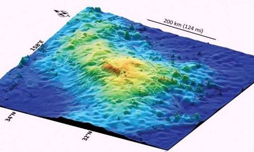 Bản đồ núi lửa Tamu Massif lập bằng phép đo độ sâu dưới biển. Ảnh: Wikipedia.