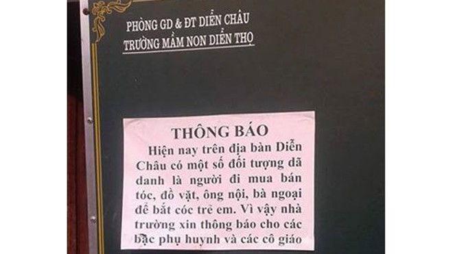 Thông báo của trường mầm non Diễn Thọ, huyện Diễn Châu (Nghệ An)