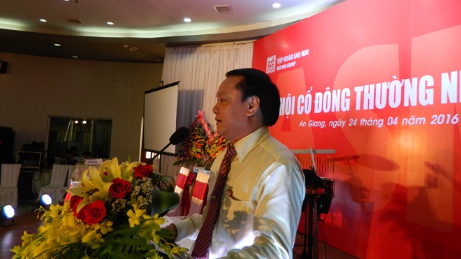 Ông Lê Thanh Thuấn - Chủ tịch HĐQT Tập đoàn Sao Mai (ASM)phát biểu kết luận Đại hội