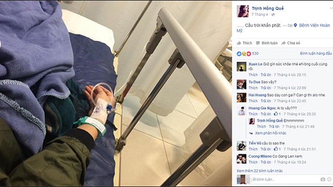 Thời điểm bị động thai phải vào viện, Hồng Quế chia sẻ tâm trạng 'Cầu trời khấn phật' trên Facebook. 