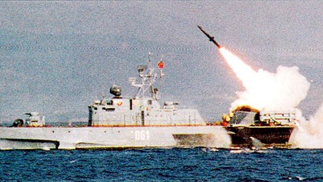 Tên lửa chống ngầm RPK-9 khai hỏa trong một cuộc tập trận. Ảnh: Rusian Defence