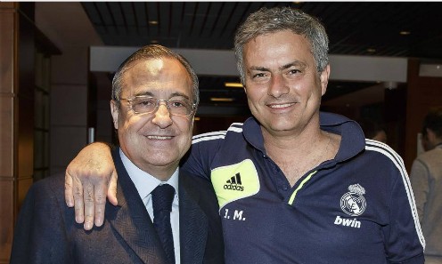 Chủ tịch Real Florentino Perez và HLV Mourinho. 