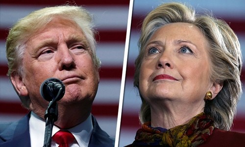 Ông Trump và bà Clinton chạy đua quyết liệt trong ngày cuối cùng của chiến dịch tranh cử. Ảnh: ABS-CBN News.
