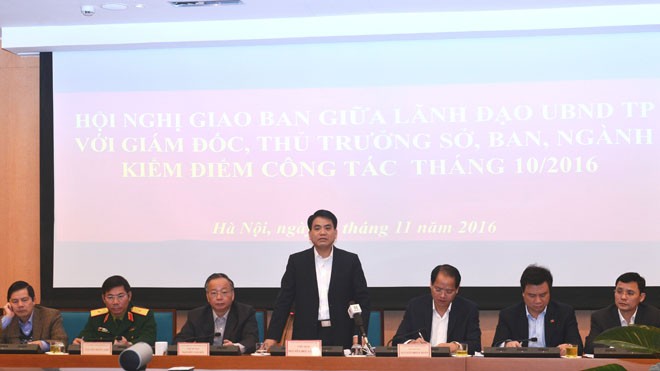 Chủ tịch UBND TP Hà Nội Nguyễn Đức Chung phát biểu tại Hội nghị sáng nay